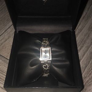 GUESS silver heart rhinestone watch